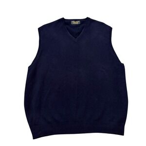 Brooks Brothers Mens XL Navy Blue 100% Lambswool V-Neck Sweater Vest UK Made